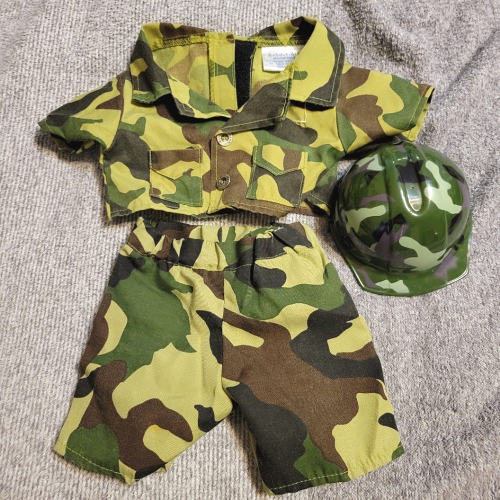 Build A Bear Camo Outfit with Helmet - Army Outfit / Camoflauge 3 Pc Set